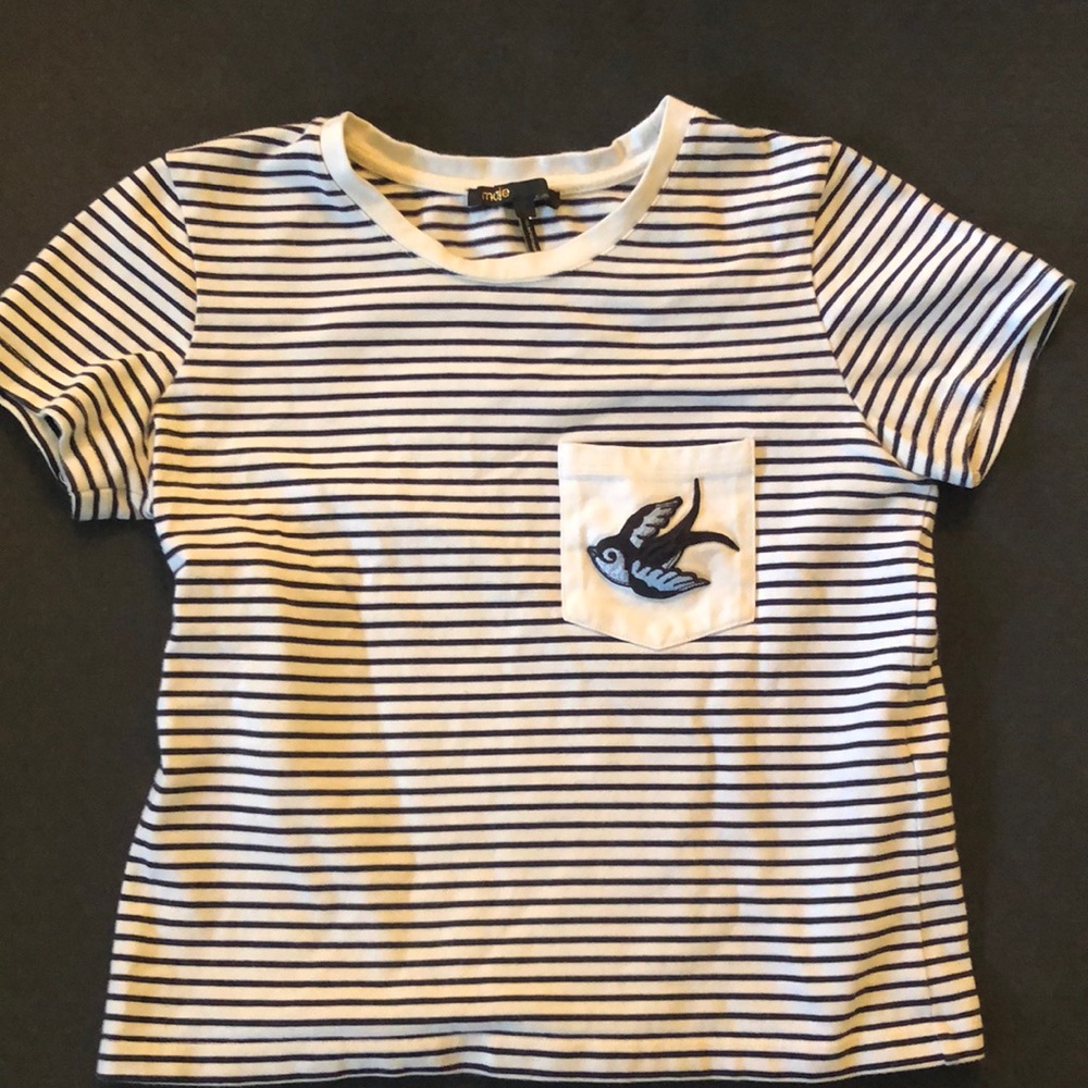 Maje navy/white bird pocket shirt sz 1